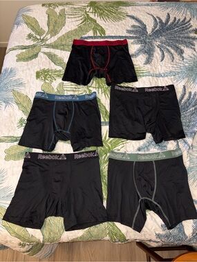 Reebok Men’s Black Boxer Briefs with Multicolor Waistbands 5 pack New